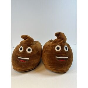 Emoji Poop Plush Slippers Lounge Shoes Plush Fleece Animated Brown Size 7-8 Med